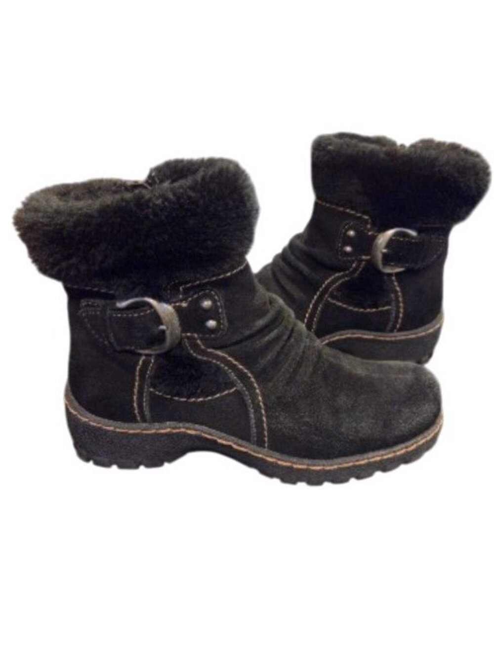 Baretraps Breesen Black Suede Faux Fur Trim Ankle Boots Size 6M